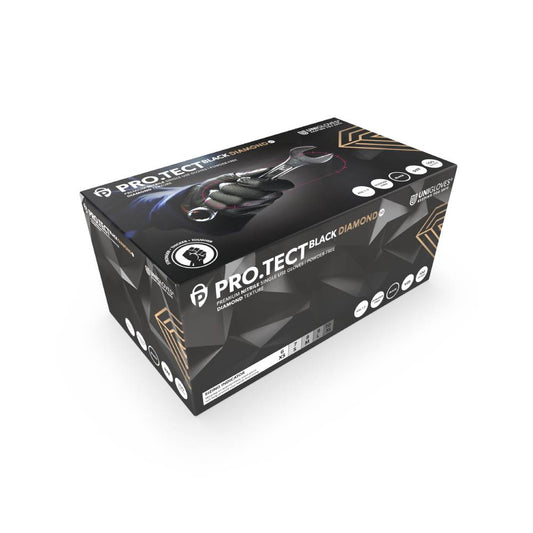 CASE - Uniglove PRO.TECT BLACK Diamond HD – Disposable Heavy Duty Black Nitrile Gloves 10 x 100pk